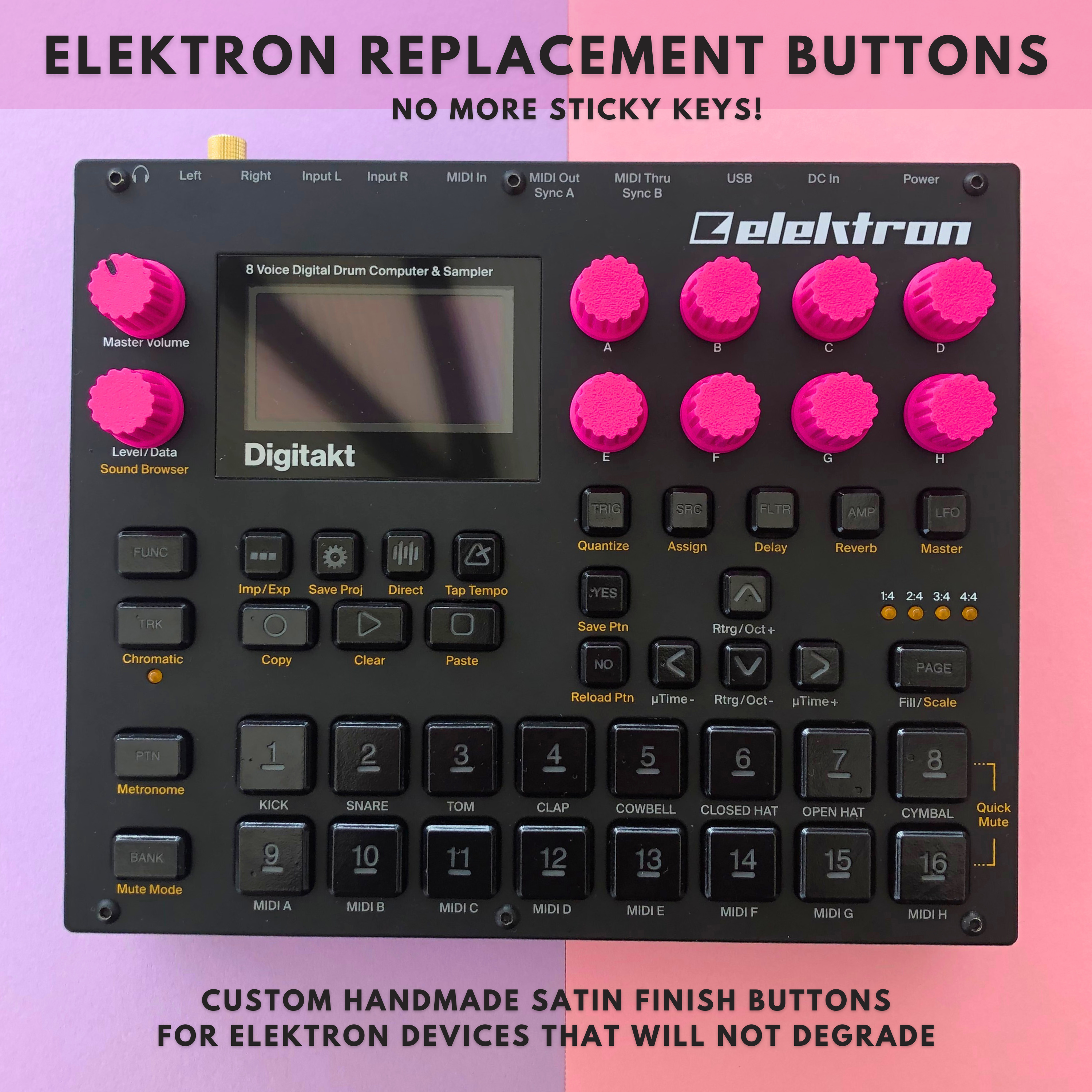 TRAPDOG® Custom Handmade Satin Finish Resin Buttons Keys For Elektron Devices That Will Never Melt & Degrade / Digitakt / Syntakt / Octatrack Etc