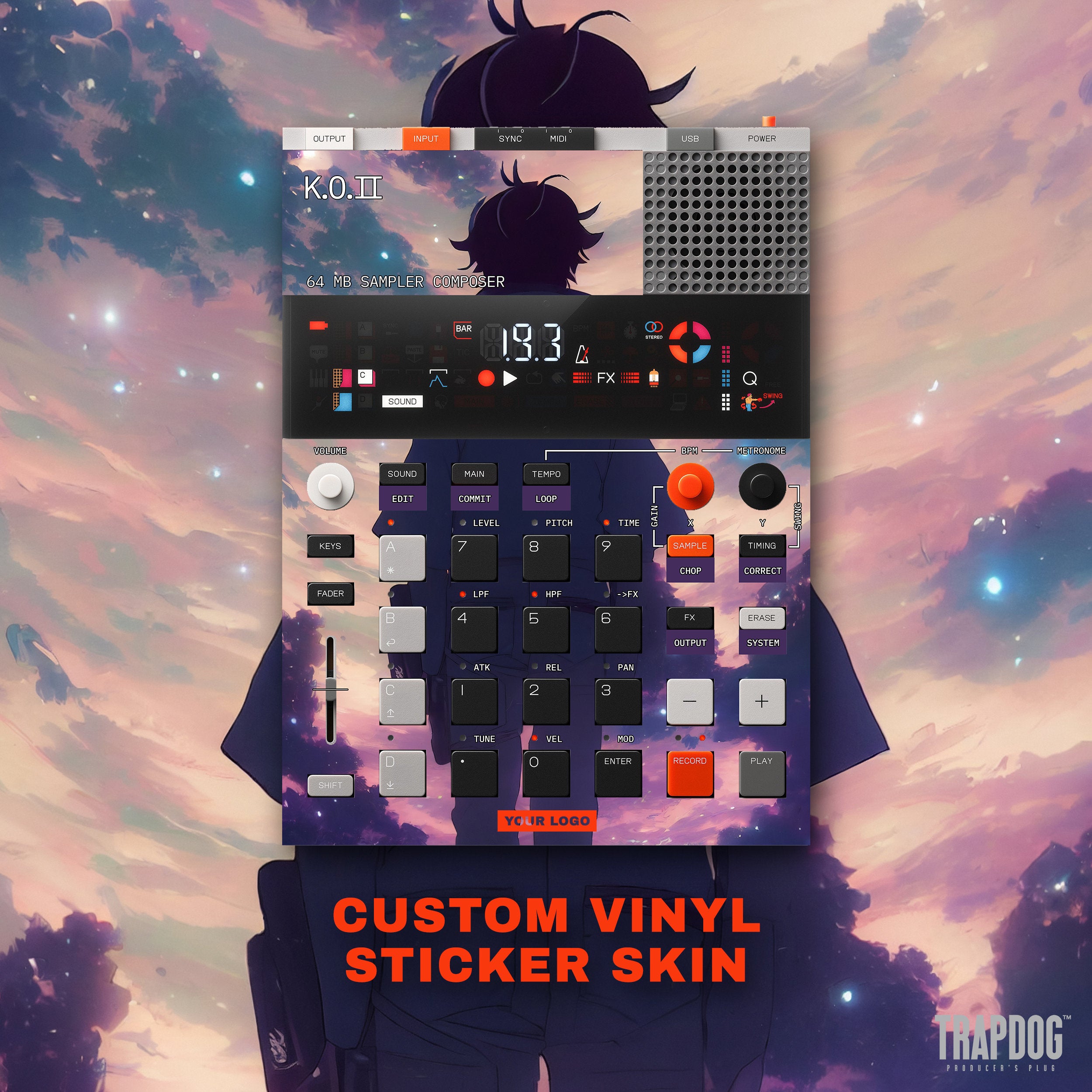 CUSTOM EP-133 K.O II Vinyl Sticker Skin / Precut Holes / Send Us Your Artwork and Logos / Choose Text & Box Colours